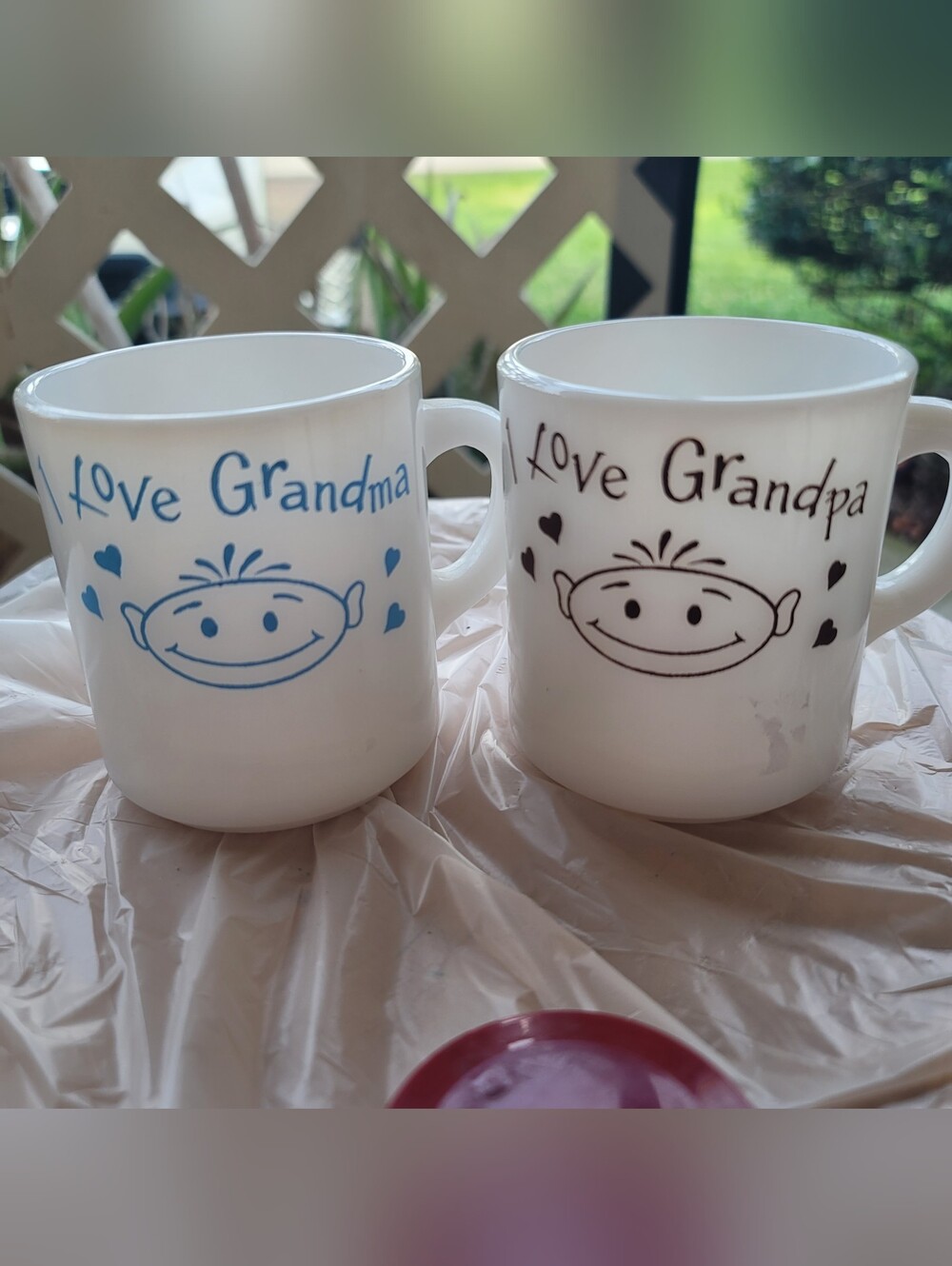 Vintage Hazel Atlas I Love Grandma/Grandpa Milk Glass Coffee Mugs